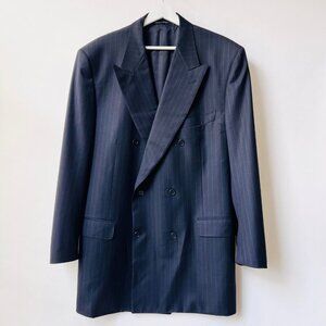 Canali for Guy La Ferrera Double-Breasted Pinstripe Sport coat-Navy– 56IT(US46L)